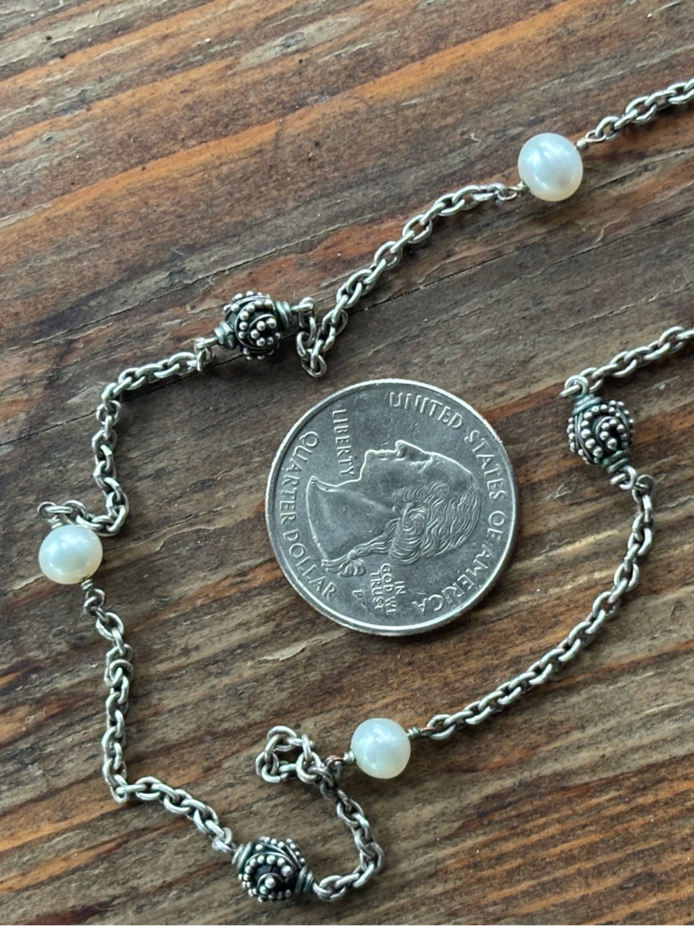 Vintage Lois Hill Pearl and Sterling Silver Station Necklace - Picture 6 of 9